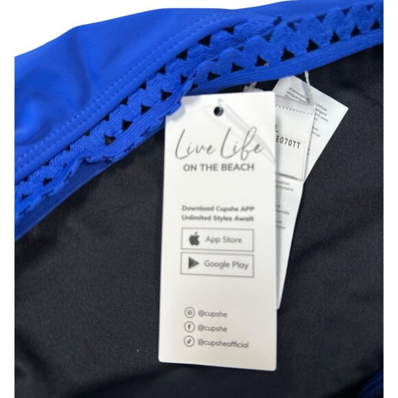 Cupshe High Waisted Figure Flattering Royal Blue Laser-Cut Detailed Edge Bikini - Picture 3 of 6